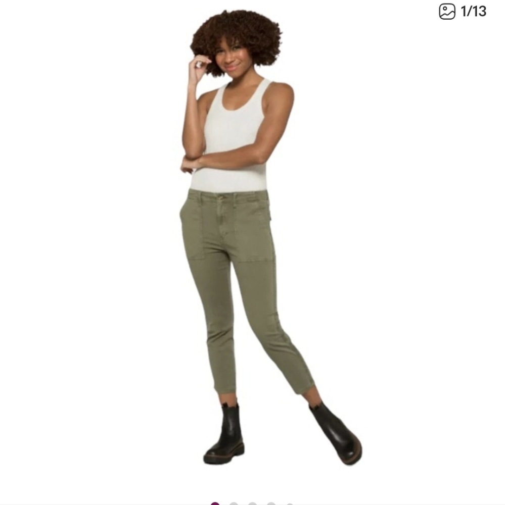 Pistola Mara Army Green High Waist Straight Leg Utility Cropped Pants